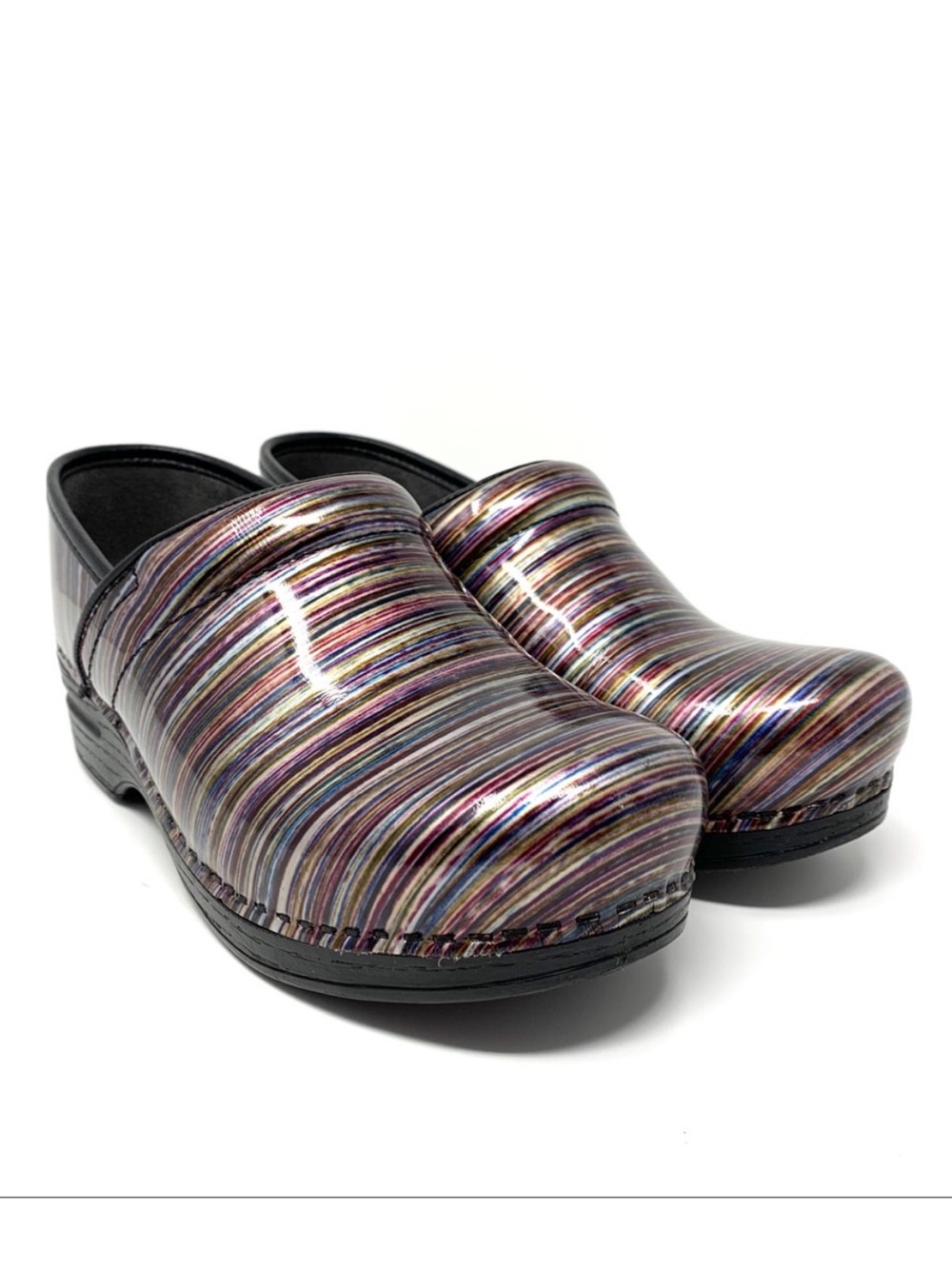 Dansko Pro XP Striped Patent Leather Clogs Size 36